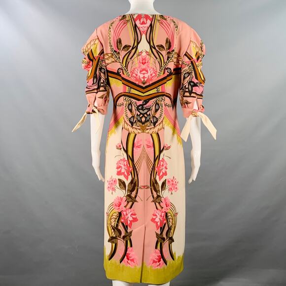 ALBERTA FERRETTI 8 Pink Multi Color Polyester Blend Puffy Sleeve Floral Dress - Picture 4 of 10